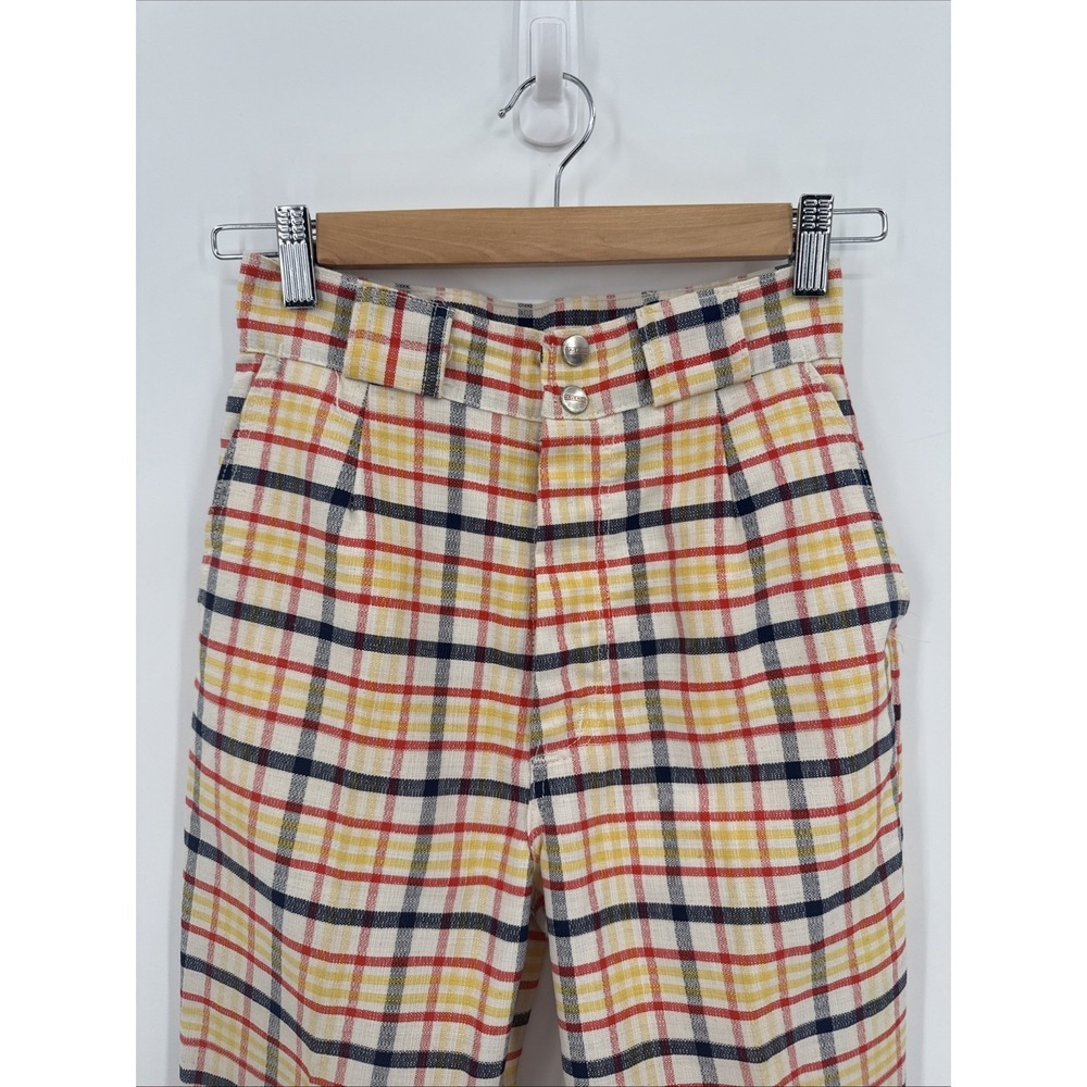 Vintage Maverick Womens 70's Plaid Woven Bell Bottom Pants Size 25x31 Retro USA - Picture 2 of 13